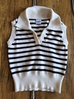 Monrise Striped Knit Sleeveless V Neck Sweater Black Cream XS